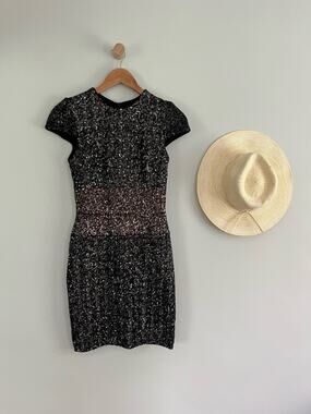 Dress the Population | Sequin Black and Gold Colorblock Party Mini Dress | Sz S